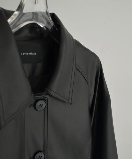 jacket-02025　フェイクレザー ミディ コート　ブラック