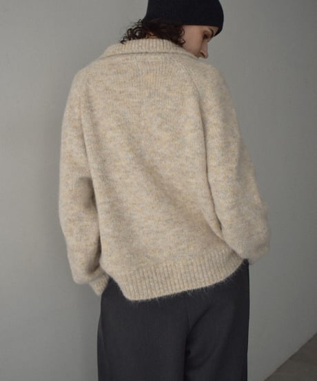 knit-02364　2wayカラー ニット トップス　ベージュ　グレー