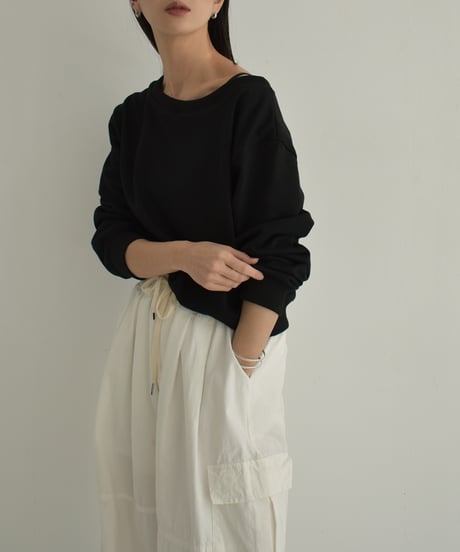 tops-02466　ボートネックショートスウェット　グレー　ブラック
