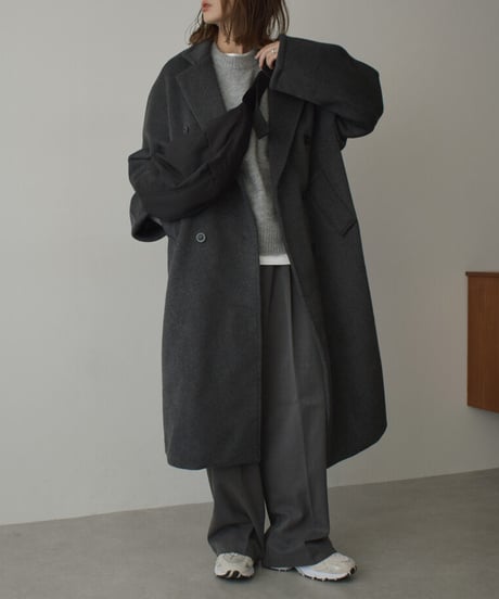 coat-02038　ウールチェスターコート　グレー　ブラック