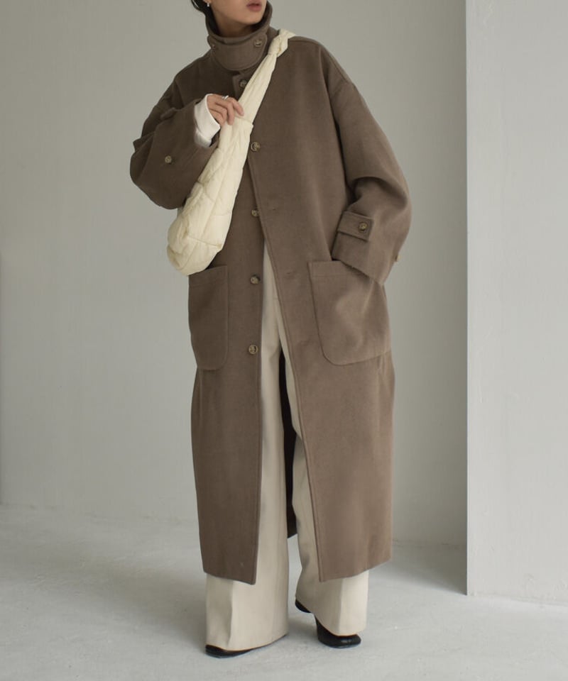 【関税込み】Nanushka ベージュ Veda コート coat-12001 ウールブレンド ステンカラーコート ベージュ モカ