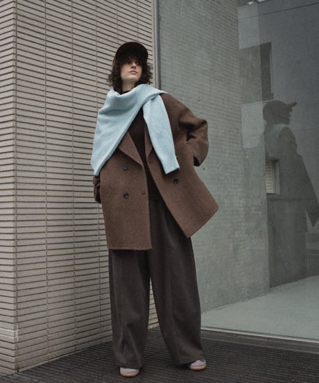 coat-02061　ウール ミディ コート リバー仕立て　エクリュ　ダークグレー　ブラウン