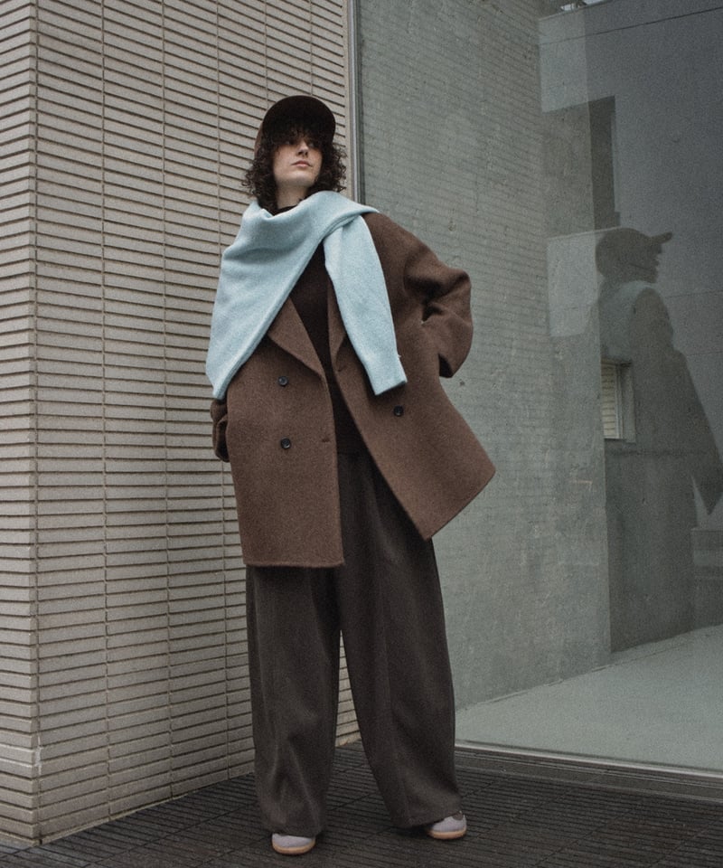 coat-02061 ウール ミディ コート リバー仕立て エクリュ ダークグレー