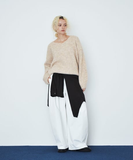 knit-02396　Vネック ボリューム ニット プルオーバー　ピンク　ベージュ　ブラウン　グレー