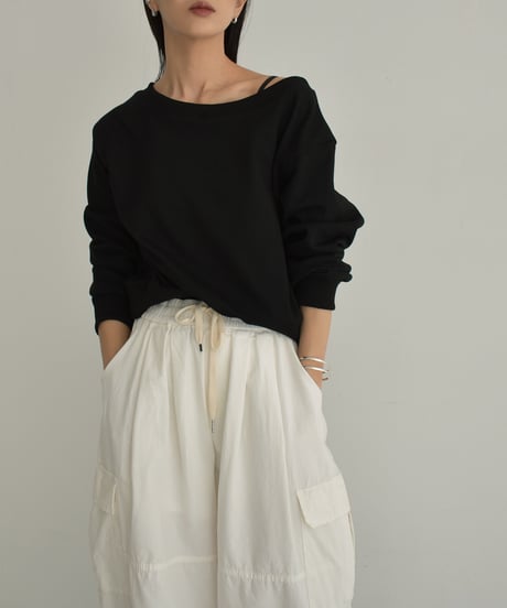 tops-02466　ボートネックショートスウェット　グレー　ブラック