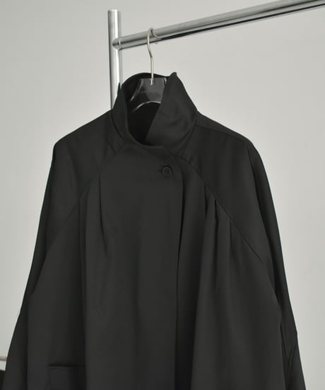 coat-02048　スタンドカラー ミディコート　ブラック