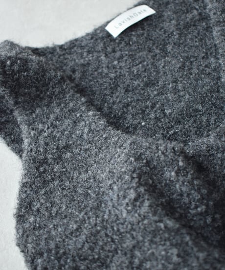 knit-02387　ブークレ ニット ベスト　エクリュ　ベージュ　チャコール