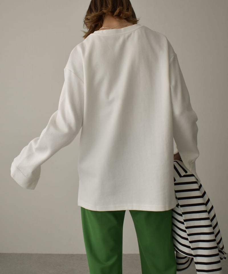 tops-02290 カフス ロングTシャツ オフホワイト ライトカーキ グリーン 