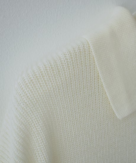 knit-02382　リネン混 ポロカラー ニット プルオーバー　エクリュ　ブラック