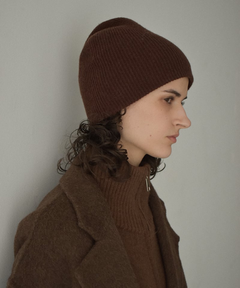 mb-cap-02065 ウール リブニット ビーニー エクリュ ブラウン