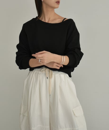 tops-02466　ボートネックショートスウェット　グレー　ブラック