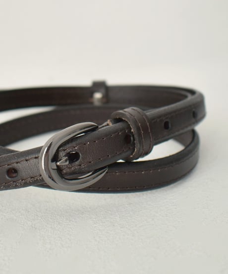 belt-02040　本革　ラウンドバックル スリムベルト　ダークブラウン　ブラック