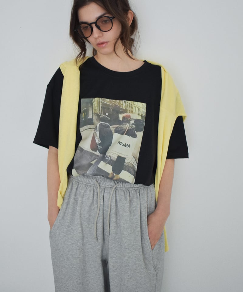 nh-tops-02594 オーバーサイズ フォトTee ホワイト ブラック | L a v