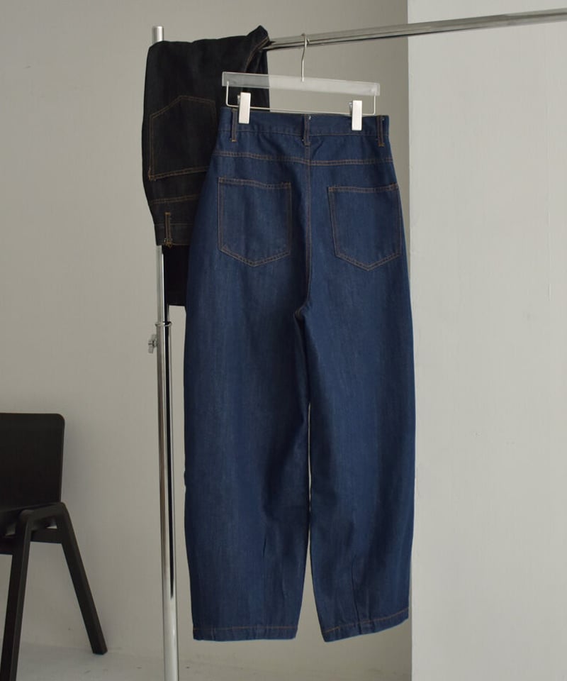 bottoms-02209 タックコクーンデニムパンツ インディゴ ブルー