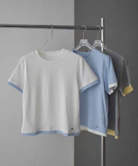 tops-02557  バイカラー Tee　ホワイト　ライトブルー　杢グレー