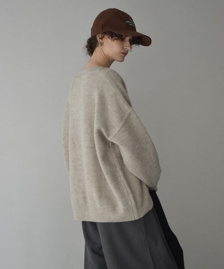 knit-02099　ウール混 アウトシーム Vネックニット　グレージュミックス