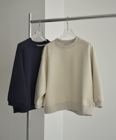 tops-02452　7分袖 スウェットプルオーバー　エクリュ　ネイビー
