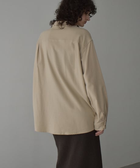 tops-02575　フランネル オーバーシャツ　ベージュ　ネイビー