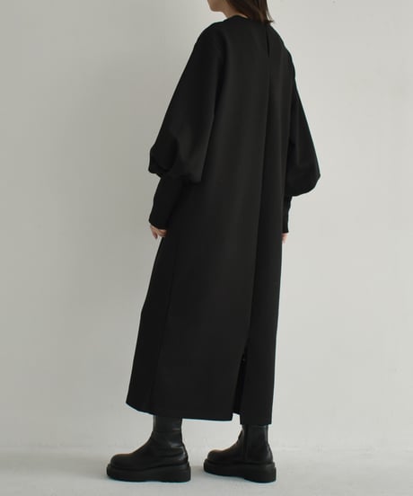 onepiece-12012　タックスリーブ ダンボールニット ワンピース　チャコール　ブラック