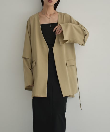 【STUDIO ENUL】jacket-14001　2way オーバーサイズ ジャケット　ベージュ　ブラック