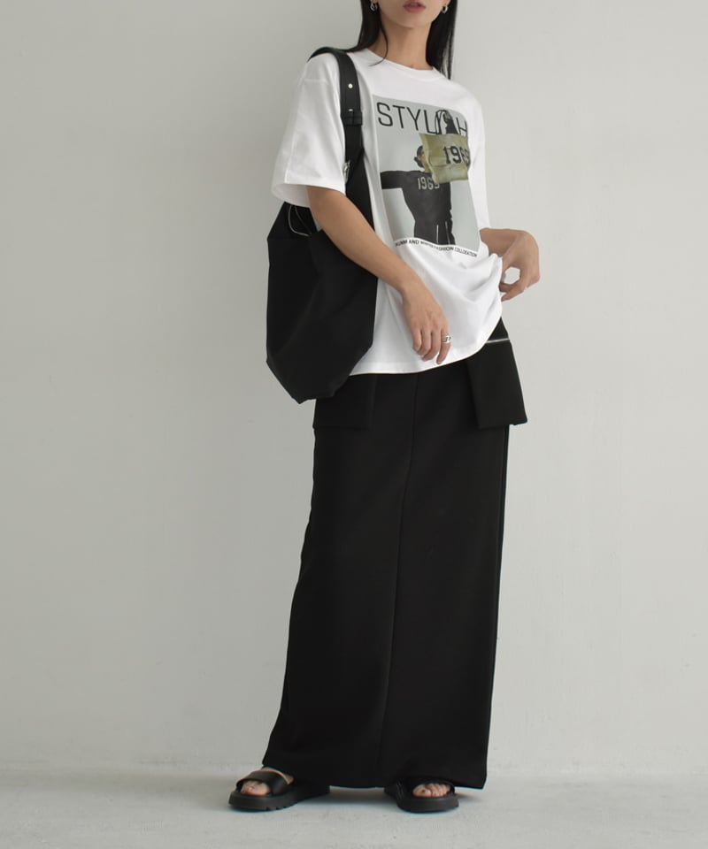 tops-02505 オーバーサイズ フォトTシャツ ホワイト クリーム tops-02505 オーバーサイズ フォトTシャツ ホワイト クリーム