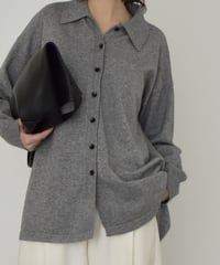 knit-02357　ハイゲージ シャツ ニット トップス　オートミール　グレー　ブラック