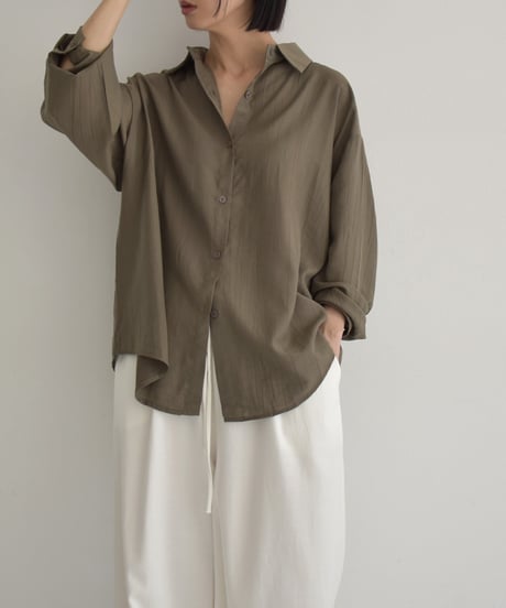 tops-02546　エンボス加工 ルーズ シャツ　エクリュ　ベージュ　モカ