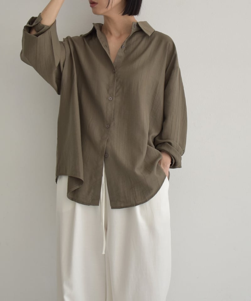 tops-02546 エンボス加工 ルーズ シャツ エクリュ ベージュ モカ | L