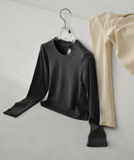 nh-tops-02463　バックオープン フィット トップス　ホワイト　アイボリー　チャコール　ブラック