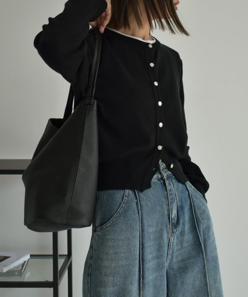 knit-02253 メタルボタン コンパクト カーディガン エクリュ
