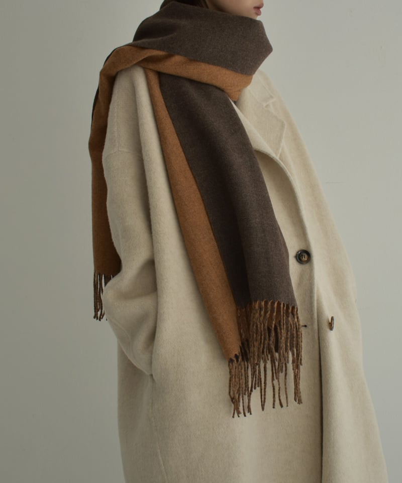 muffler-02020 バイカラー フリンジ マフラー グレー ダークブラウン muffler-02020 バイカラー フリンジ マフラー グレー ダークブラウン