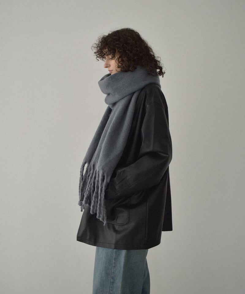 muffler-02022 ボリューム フリンジ マフラー エクリュ ブルー