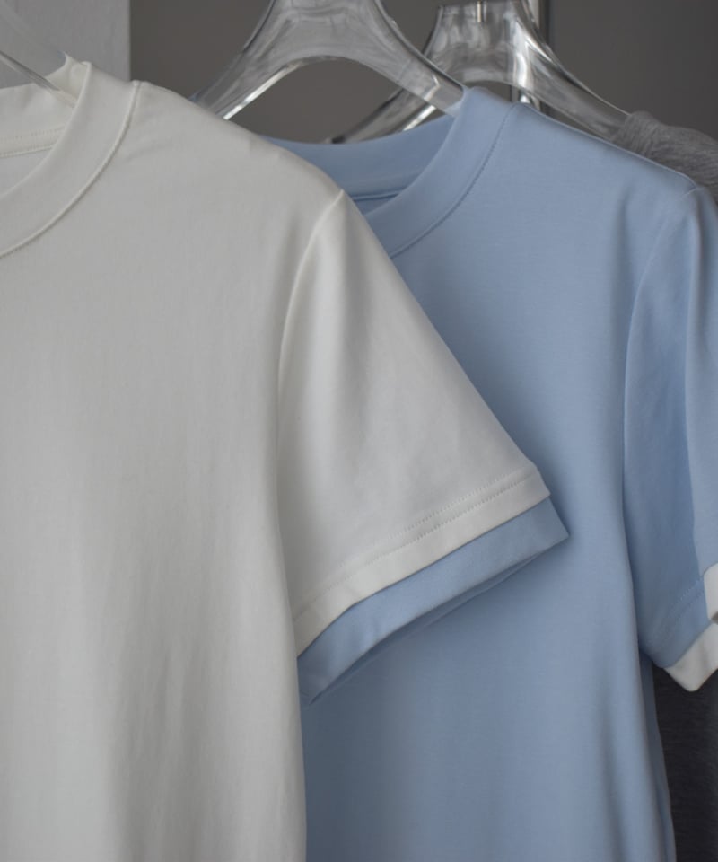 tops-02557 バイカラー Tee ホワイト ライトブルー 杢グレー | L