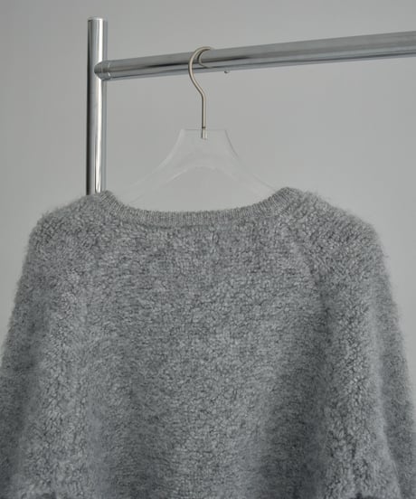 knit-02354  キーネック ボア ニット　オフホワイト　グレー　ダークグレー