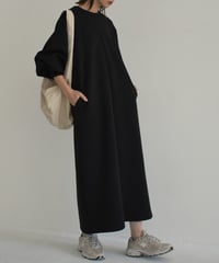 onepiece-12012　タックスリーブ ダンボールニット ワンピース　チャコール　ブラック