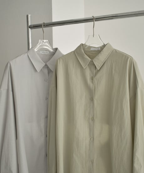 tops-02484　バックドロスト オーバーシャツ　ライトカーキ