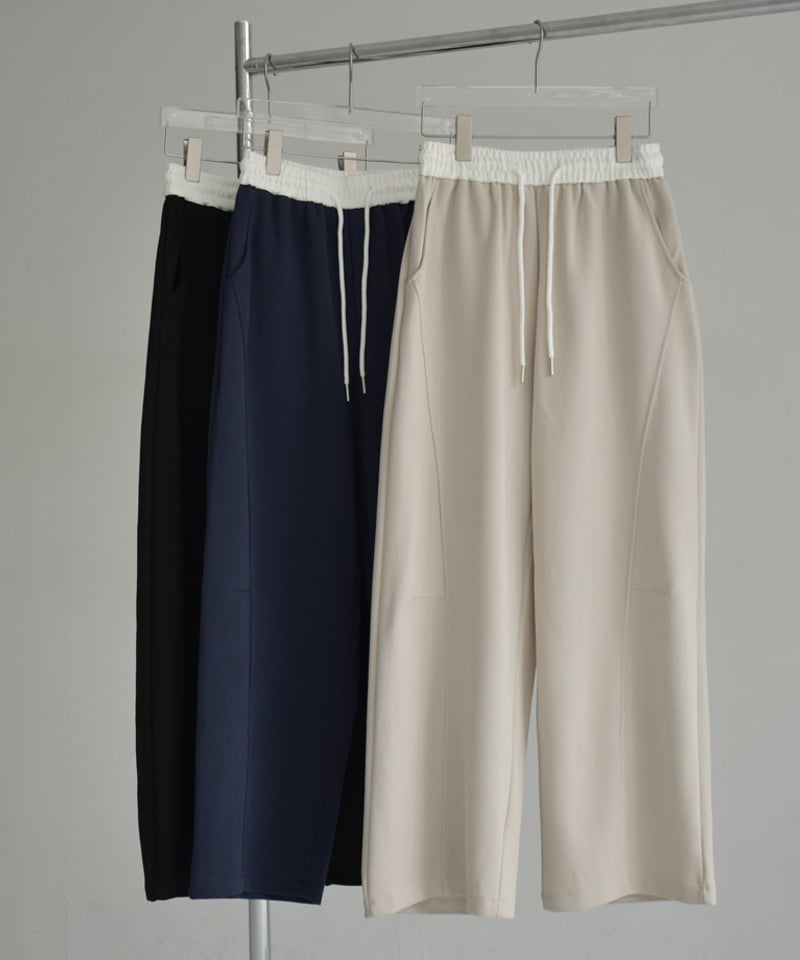 bottoms-02243 バイカラー ウエスト リラックス パンツ グレージュ