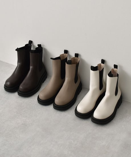 shoes-02144　トラックソール　サイドゴアブーツ　エクリュ　グレージュ　ダークブラウン