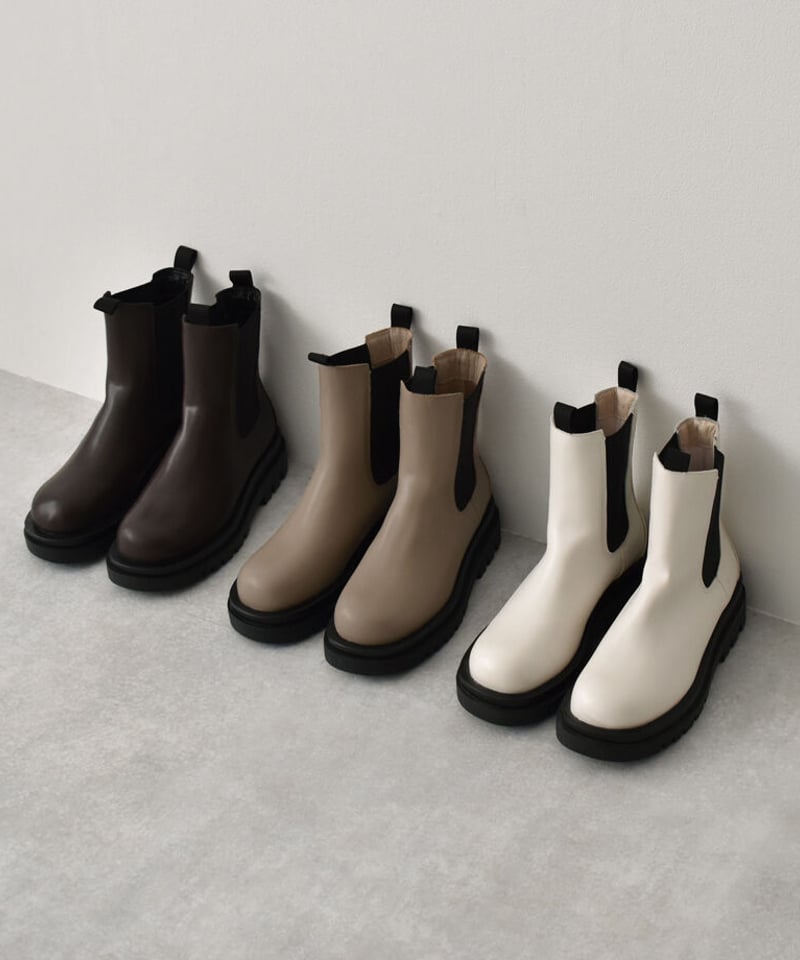 shoes-02144 トラックソール サイドゴアブーツ エクリュ グレージュ