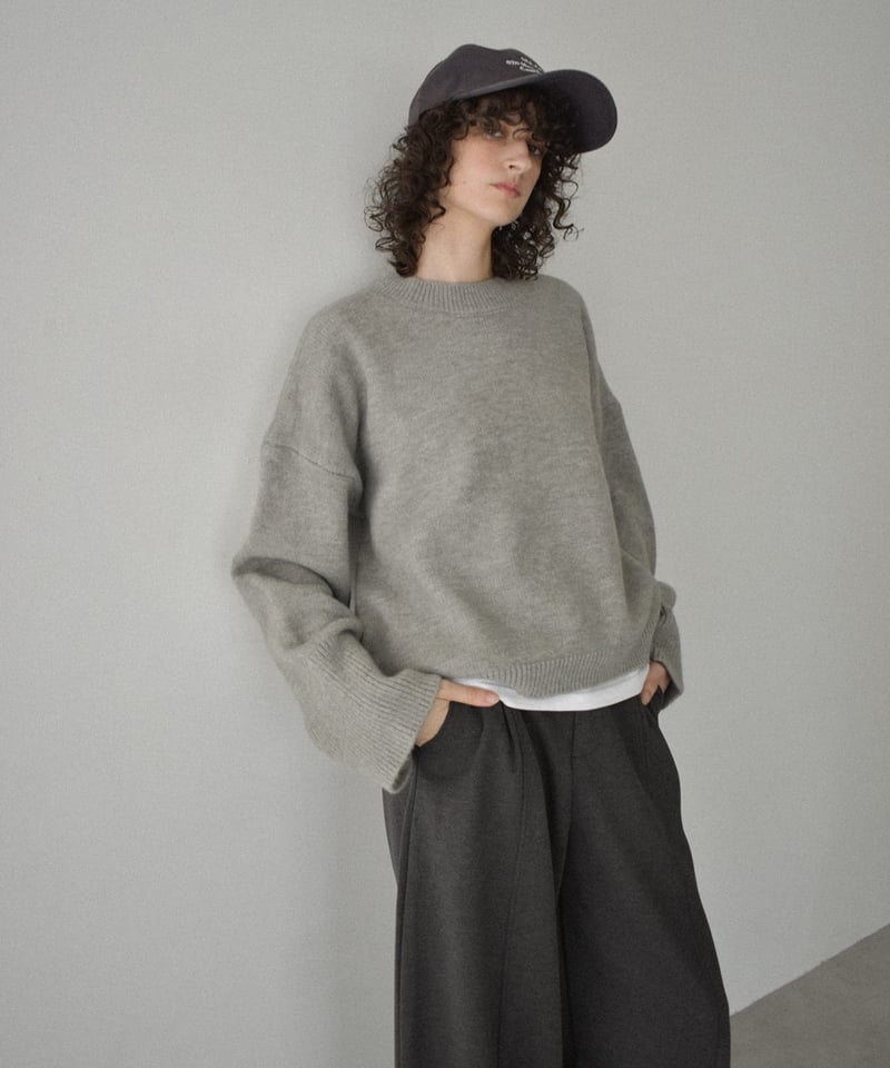 knit-02353 ワイドカフス スリーブ ニットプルオーバー エクリュ