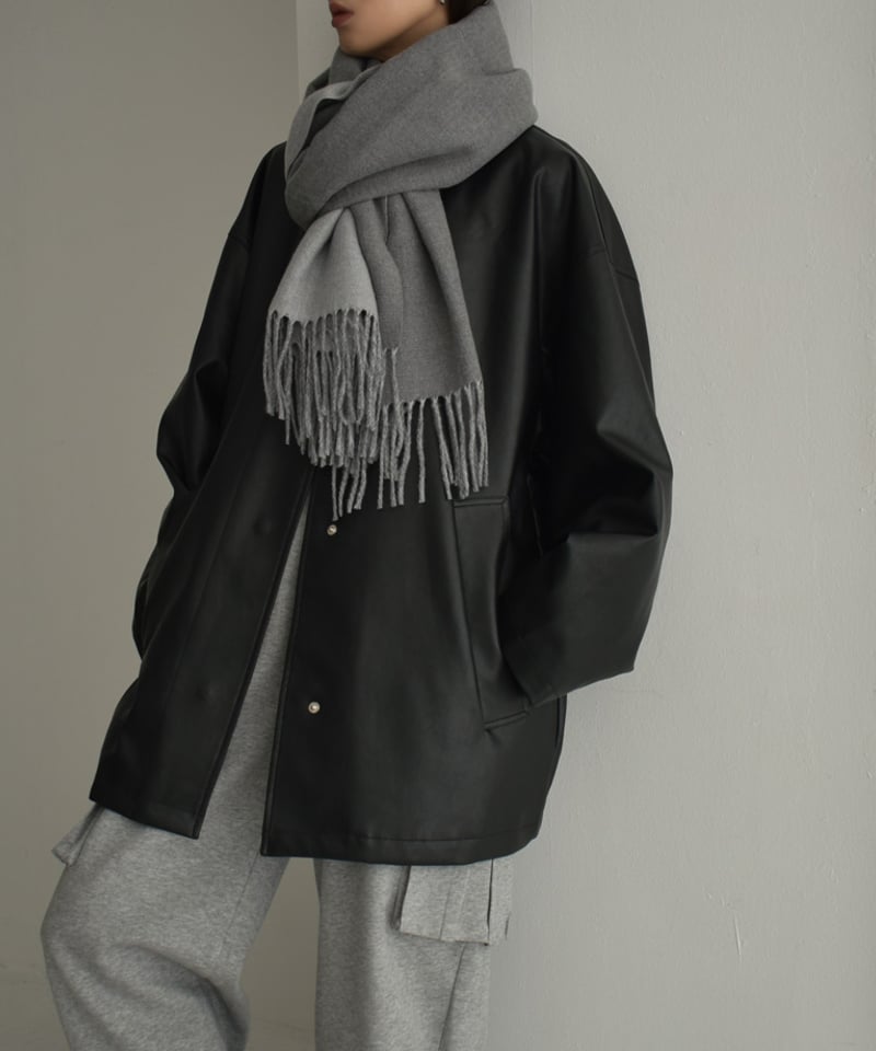 muffler-02020 バイカラー フリンジ マフラー グレー ダーク muffler-02020 バイカラー フリンジ マフラー グレー ダーク