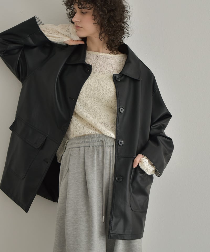 jacket-02026 フェイクレザー カーコート ブラウン ブラック | L a v i