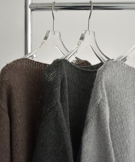 knit-02355　ラップクロシェニット付 ボートネック ニット プルオーバー　ライトグレー　チャコール　ブラウン