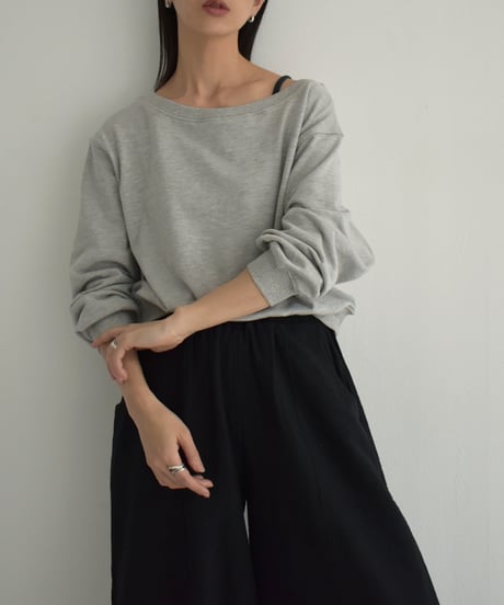 tops-02466　ボートネックショートスウェット　グレー　ブラック