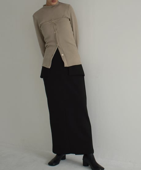 tops-04141　日本製　リブ ボタン ビスチェ　グレージュ　チャコール　ブラック
