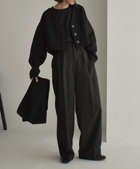 coat-13008　ストール付き　ウール ショートコート　モカ　ブラック
