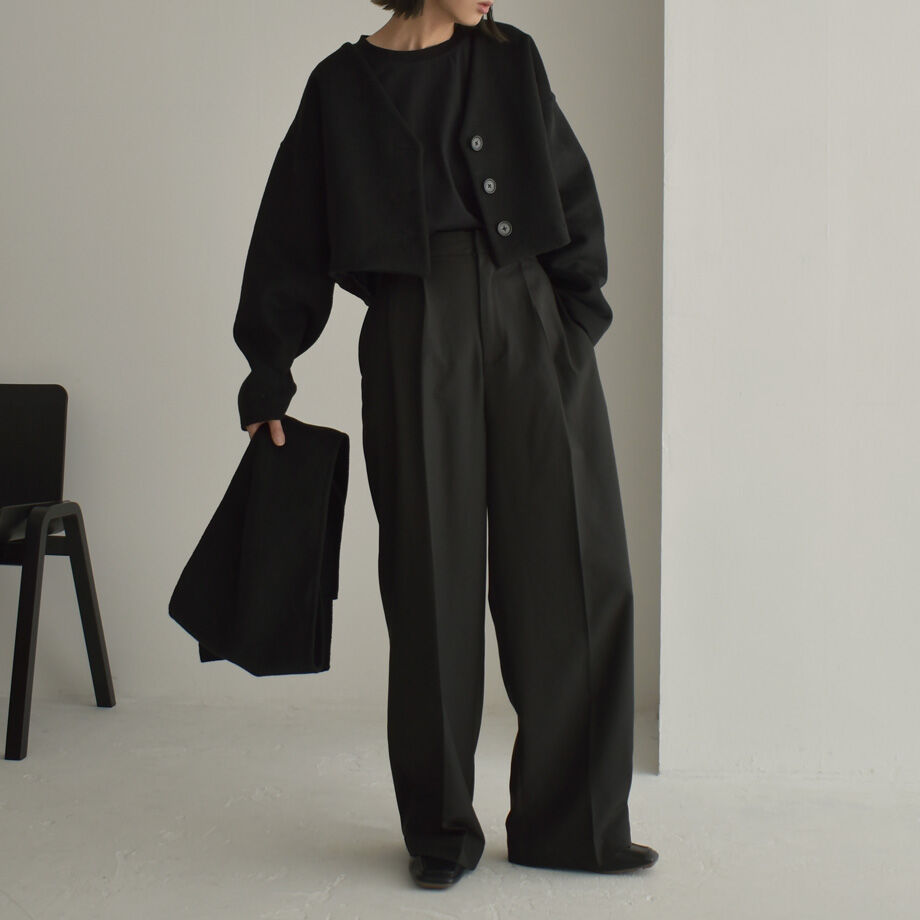 coat-13008 ストール付き ウール ショートコート モカ ブラック coat-13008 ストール付き ウール ショートコート モカ ブラック