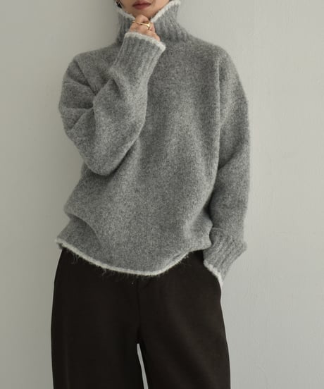 knit-02310　バイカラー ニット トップス　ライトベージュ　グレー　ブラウン