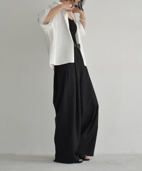 tops-02549　ハーフスリーブ オーバーシャツ　ベージュ　ホワイト　ブラウン
