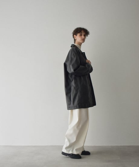 jacket-02025　フェイクレザー ミディ コート　ブラック